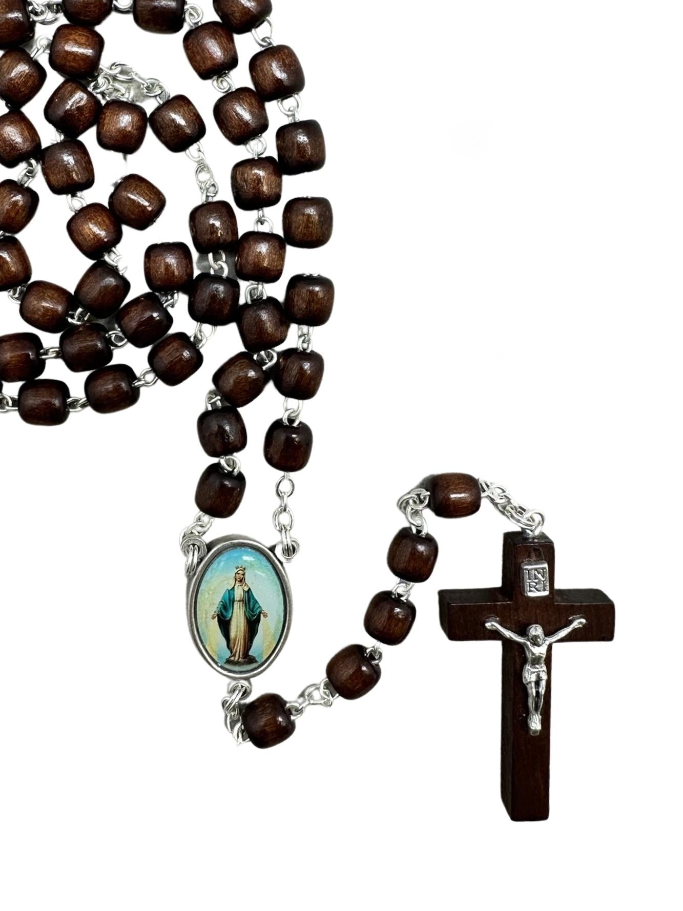 WOOD ROSARY – MAHOGANY 6MM CYLINDER BEADS