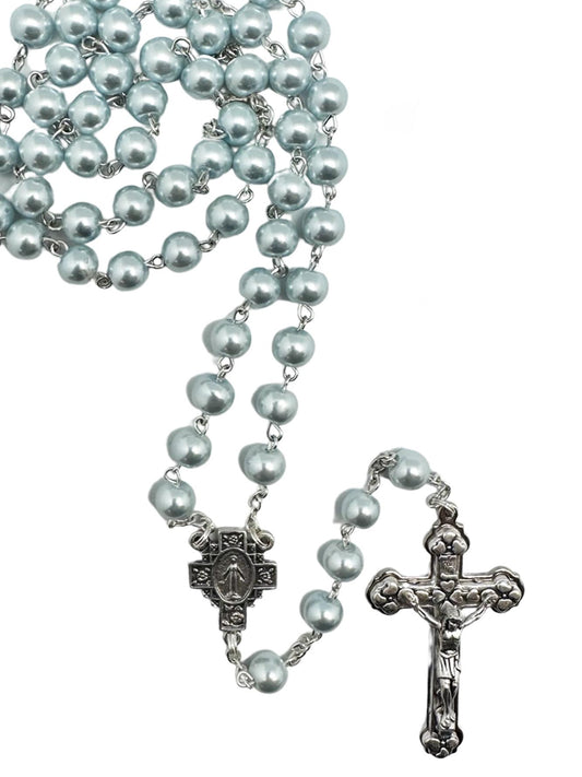 MOTHER OF PEARL ROSARY – 7MM IMITATION ROUND BEADS