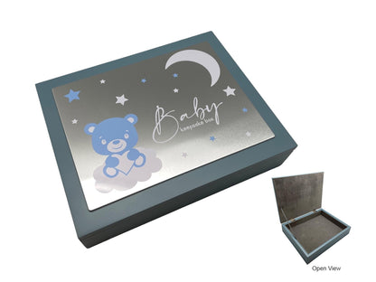Baby Keepsake Box – Pink & Blue Wooden Memory Box with Metal Lid