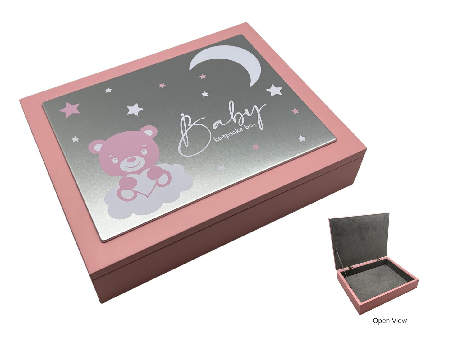 Baby Keepsake Box – Pink & Blue Wooden Memory Box with Metal Lid