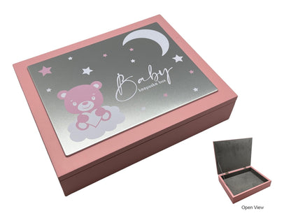 Baby Keepsake Box – Pink & Blue Wooden Memory Box with Metal Lid