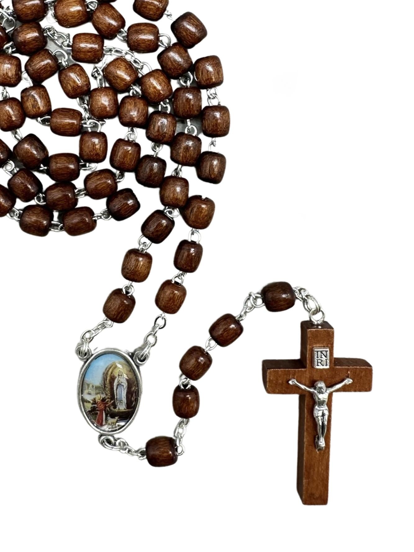 WOOD ROSARY – MAHOGANY 6MM CYLINDER BEADS