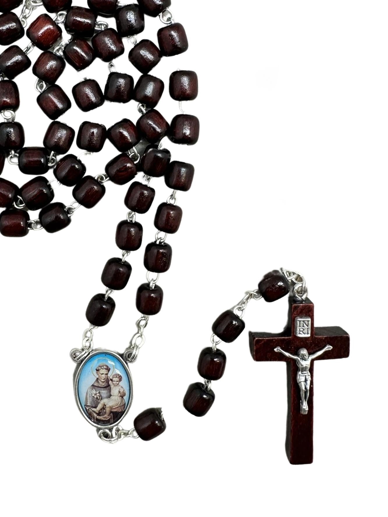 WOOD ROSARY – MAHOGANY 6MM CYLINDER BEADS