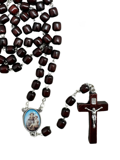 WOOD ROSARY – MAHOGANY 6MM CYLINDER BEADS