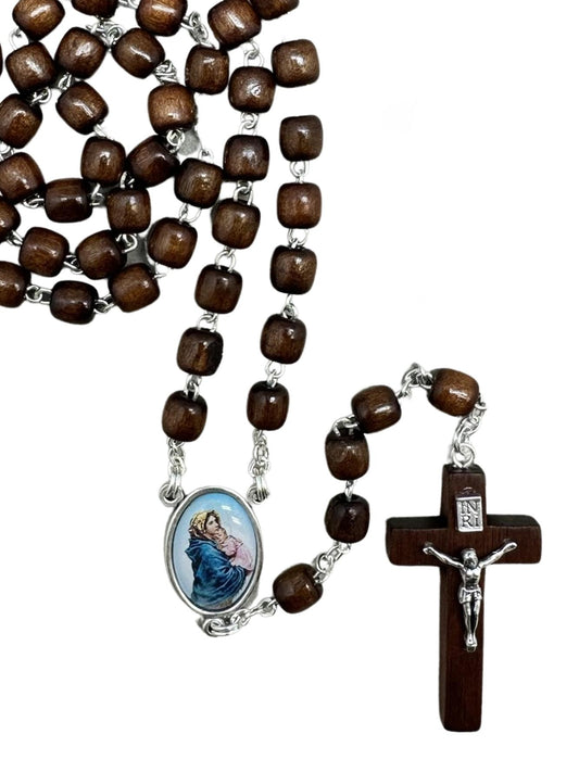 WOOD ROSARY – MAHOGANY 6MM CYLINDER BEADS