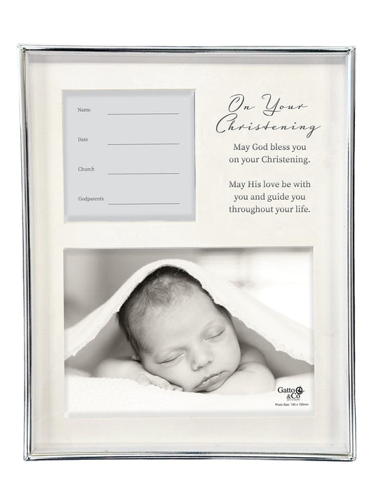 Christening Frame – Silver with Details – 4 x 6