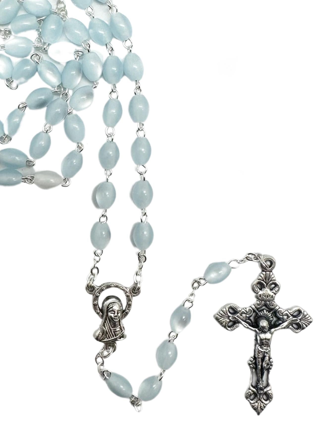 IMITATION MOTHER OF PEARL ROSARY – 5MM OVAL BEADS