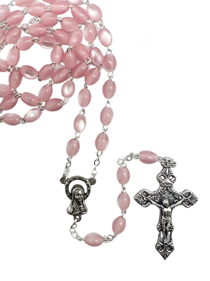 IMITATION MOTHER OF PEARL ROSARY – 5MM OVAL BEADS