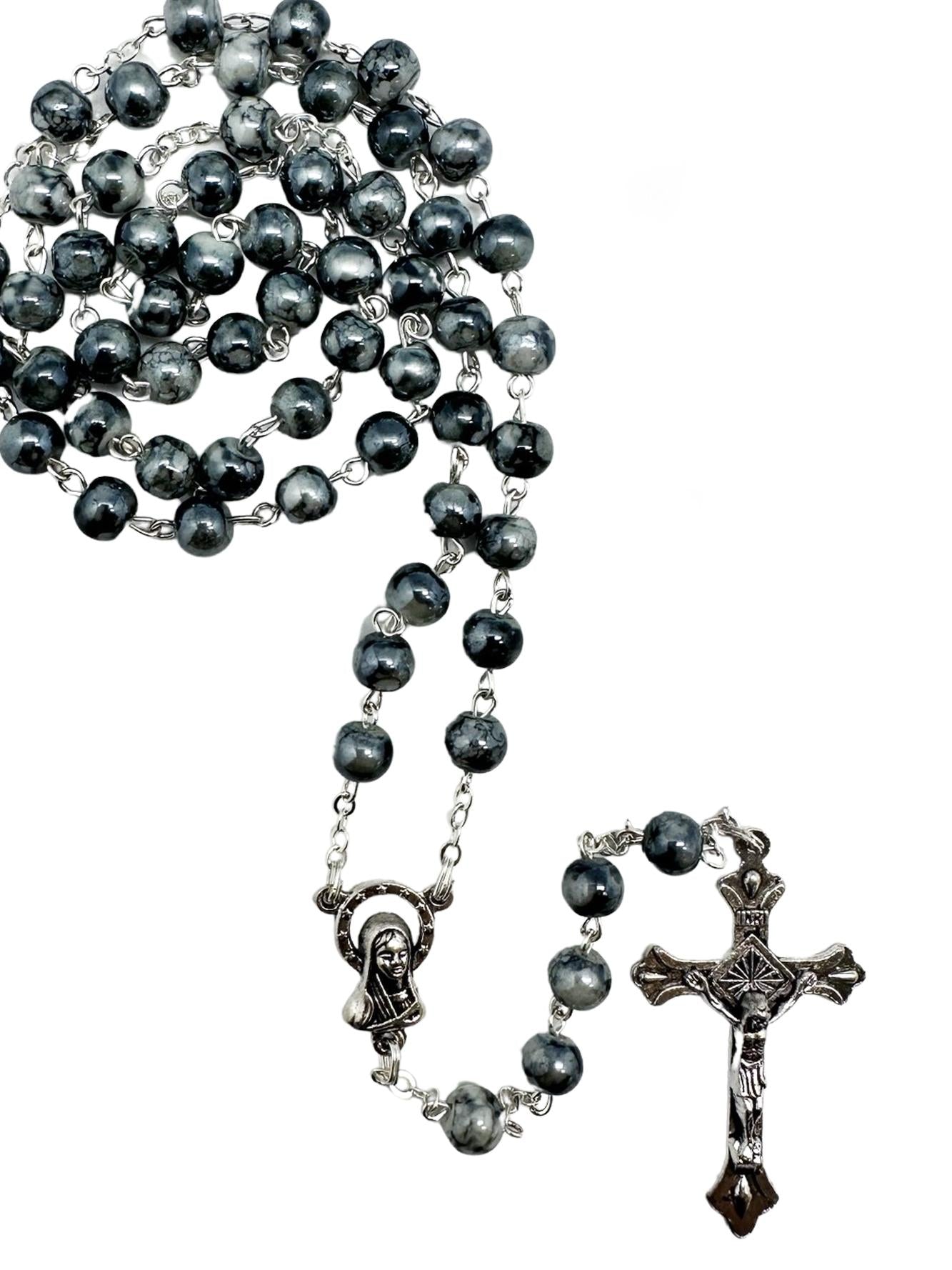 GLASS CERAMIC LOOK ROSARY - PINK 5MM ROUND BEADS