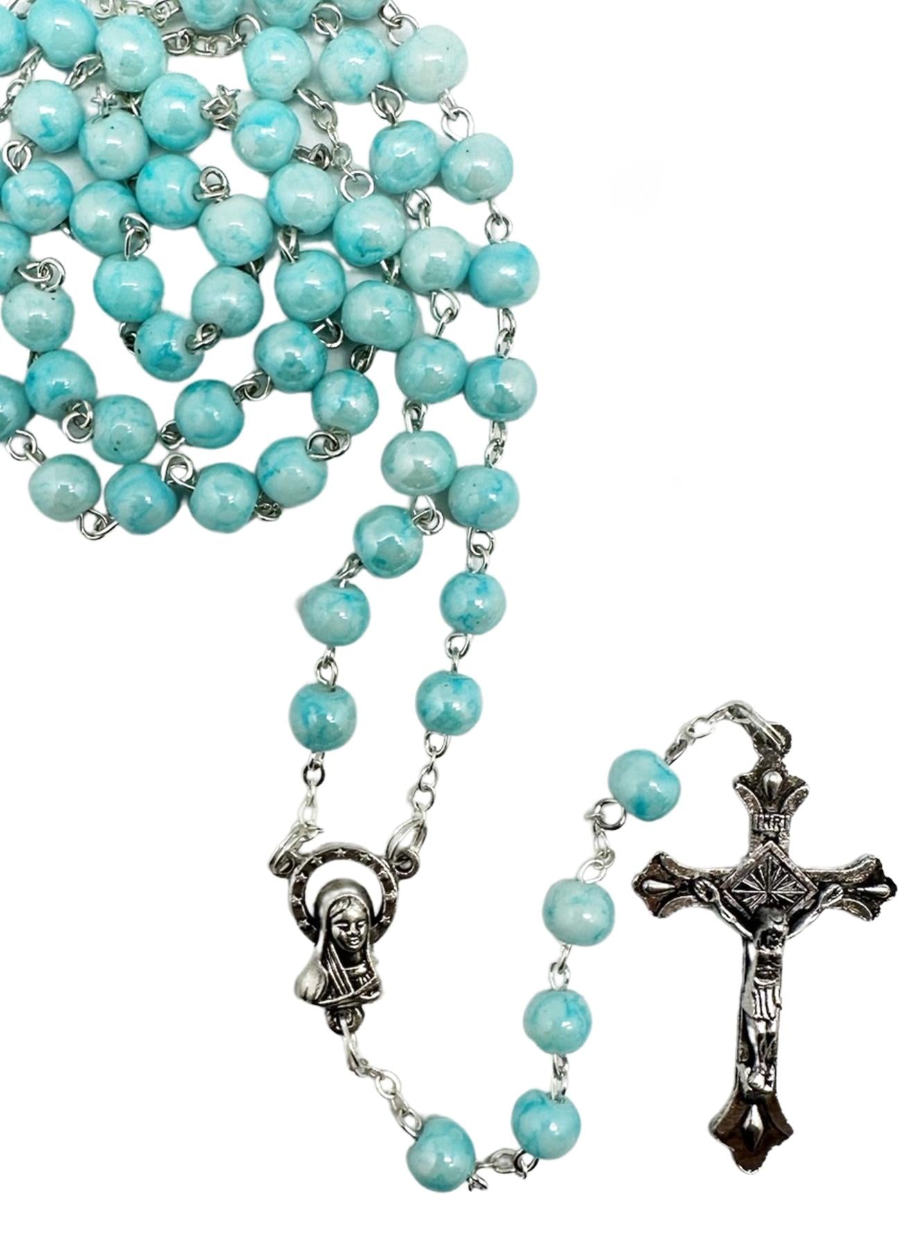 GLASS CERAMIC LOOK ROSARY - PINK 5MM ROUND BEADS