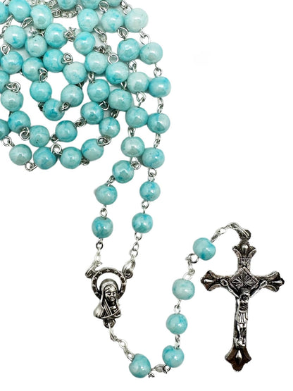 GLASS CERAMIC LOOK ROSARY - PINK 5MM ROUND BEADS