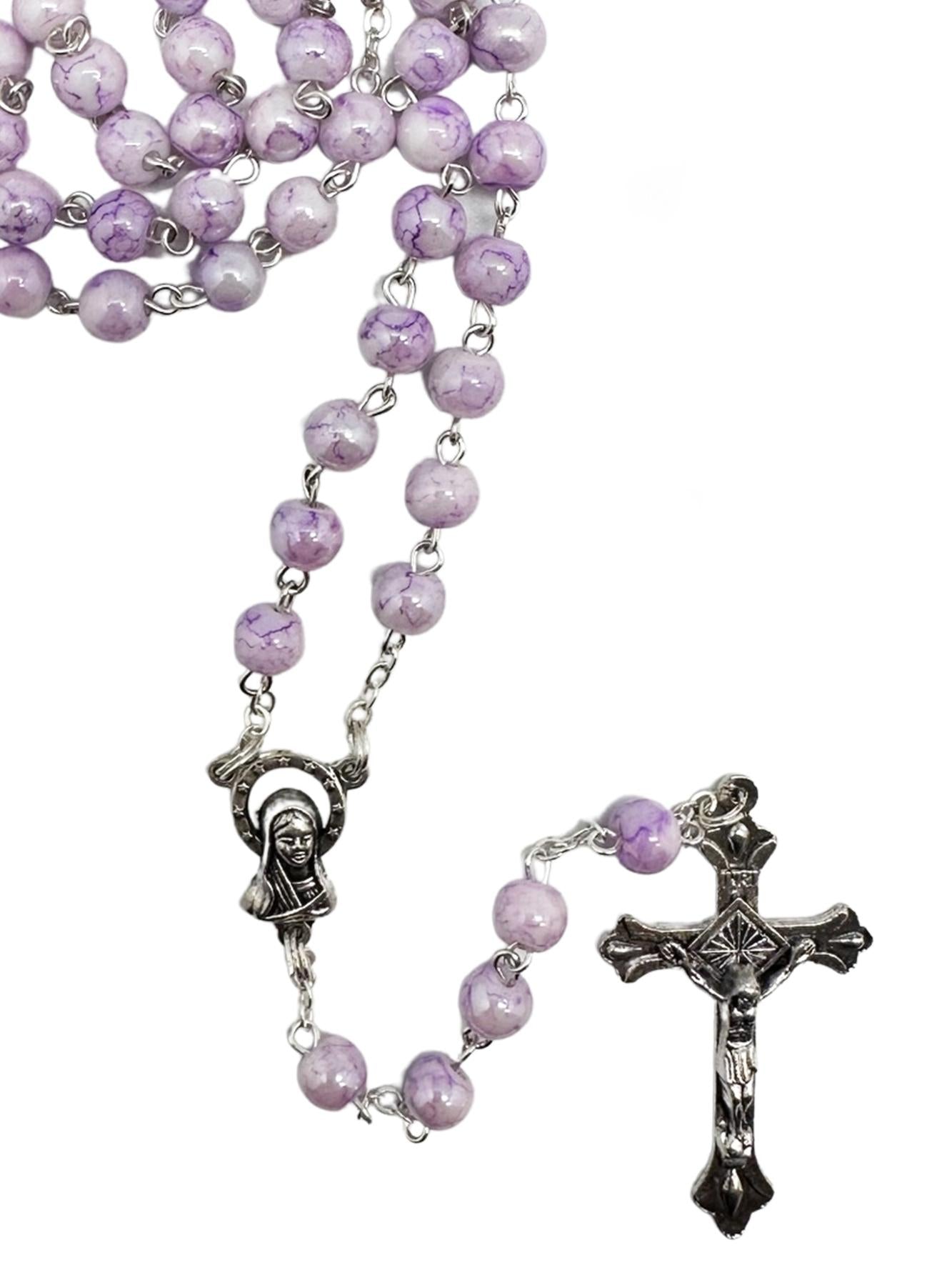 GLASS CERAMIC LOOK ROSARY - PINK 5MM ROUND BEADS