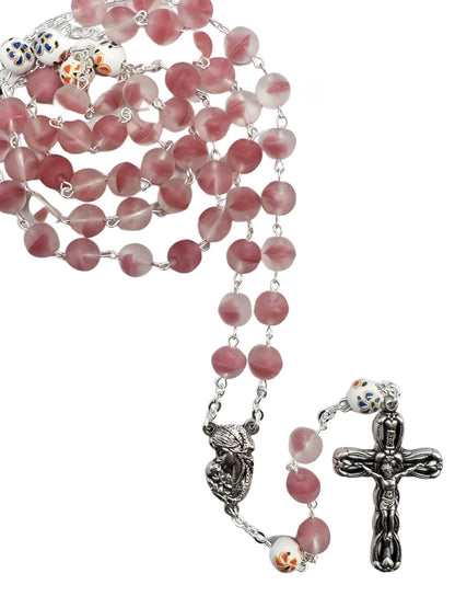 FROSTED GLASS ROSARY – ROUND BEADS