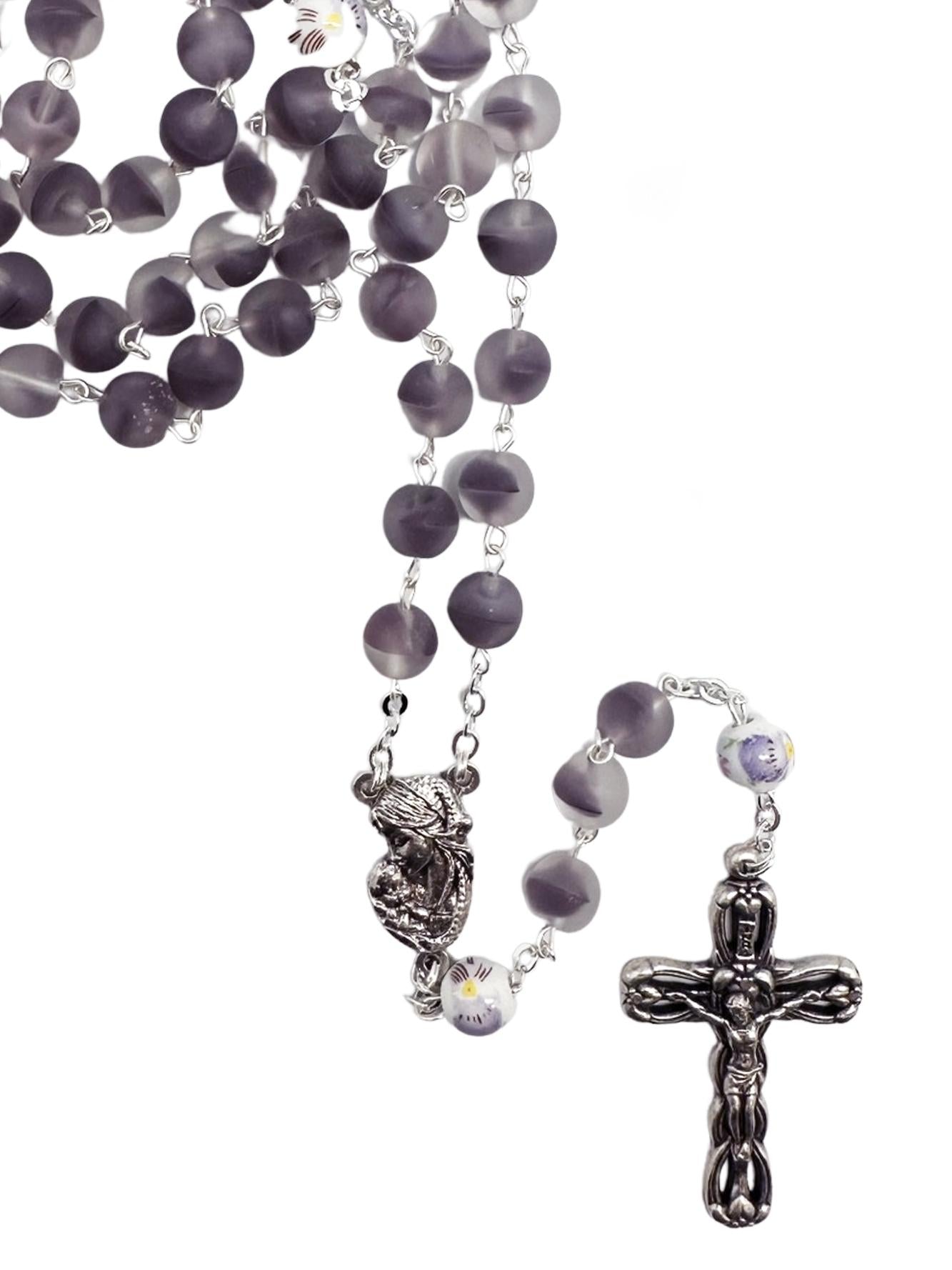 FROSTED GLASS ROSARY – ROUND BEADS