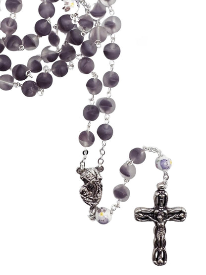 FROSTED GLASS ROSARY – ROUND BEADS