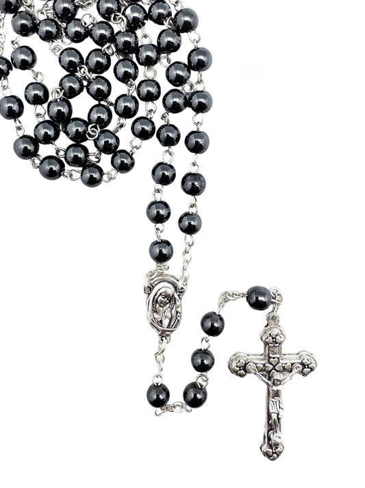 PRECIOUS STONE HEMATITE ROSARY – 6MM ROUND BEADS
