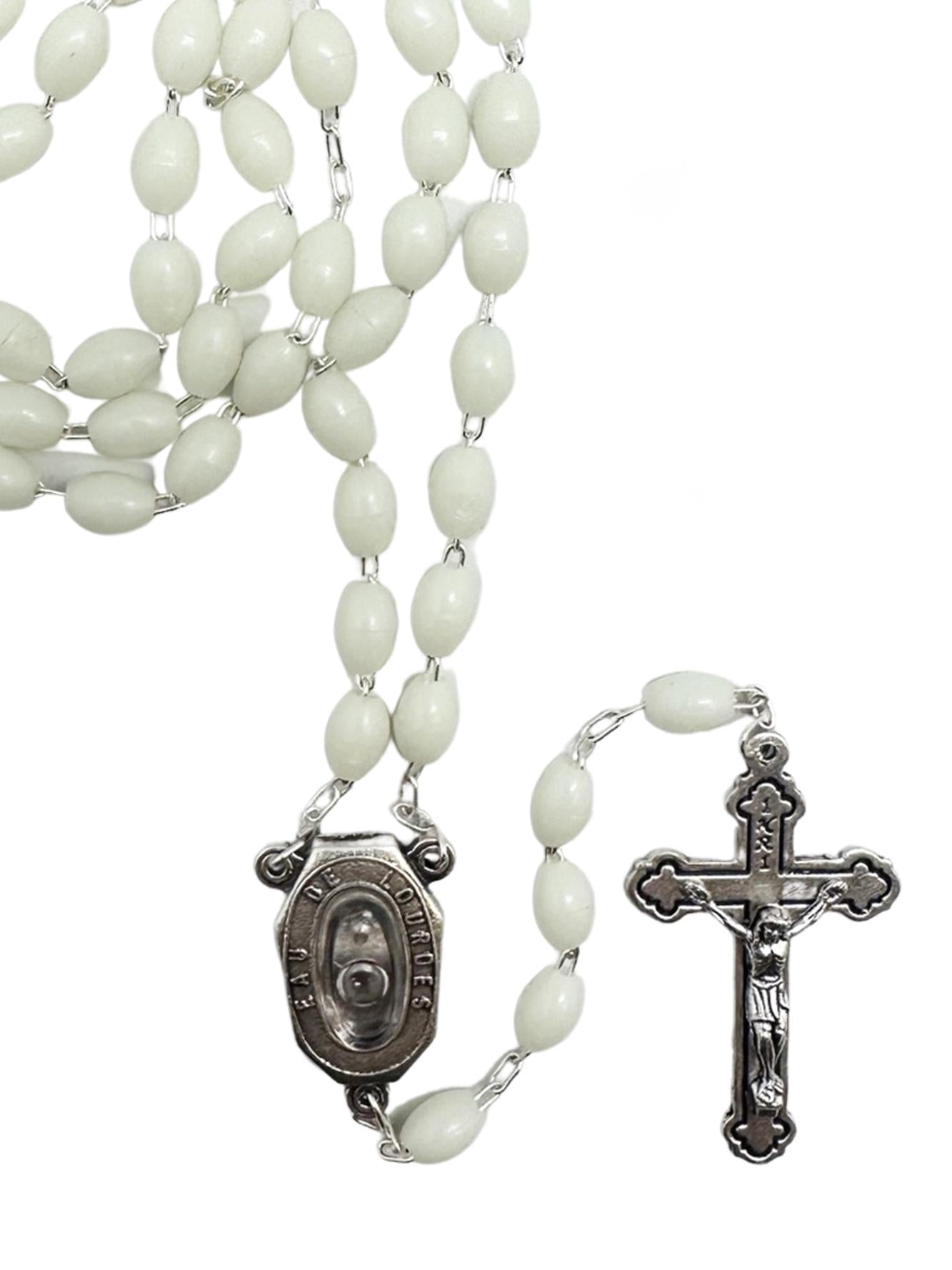 PLASTIC OUR LADY OF LOURDES WATER ROSARY – LUMINOUS – 7MM OVAL BEADS