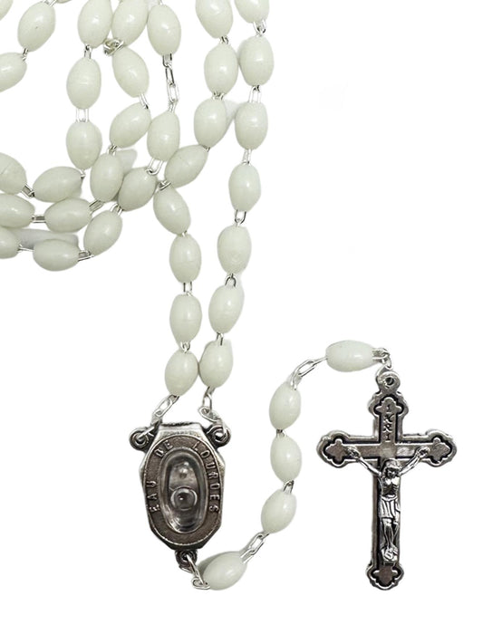 PLASTIC OUR LADY OF LOURDES WATER ROSARY – LUMINOUS – 7MM OVAL BEADS