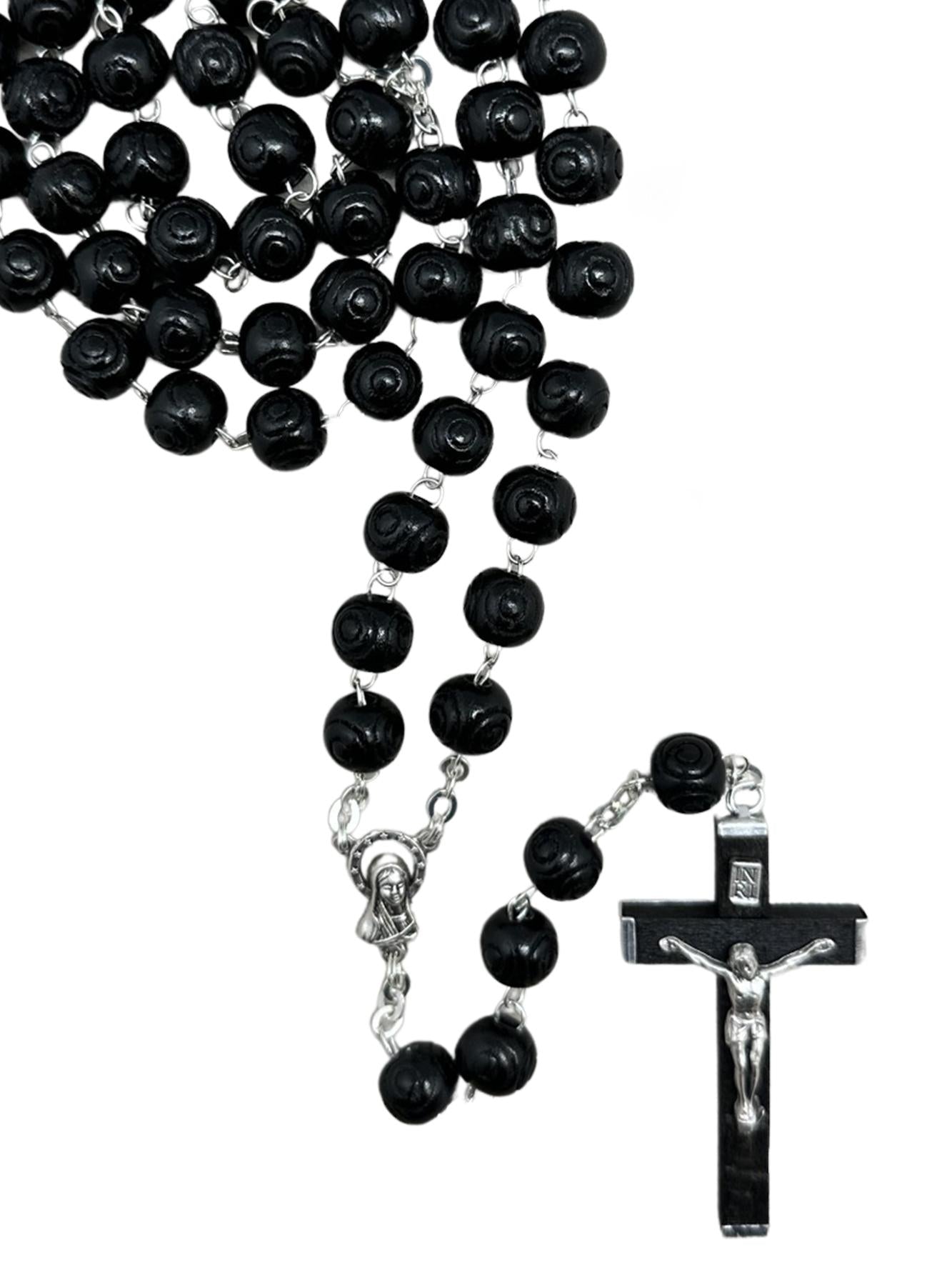 WOOD PATTERNED BEAD ROSARY – 8MM ROUND BEADS