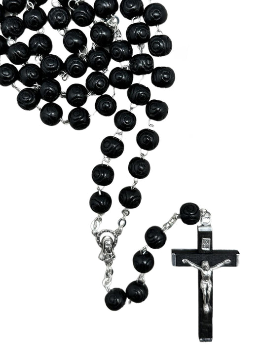 WOOD PATTERNED BEAD ROSARY – 8MM ROUND BEADS